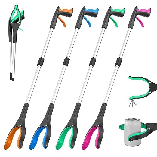 4 Pack 32 Inch Grabber Reacher Tool, Heavy Duty Trash Grabber Tool | Trash picker upper grabber and grabbers for seniors, with 4 color-coded tools for home, yard and daily outdoor cleanup.