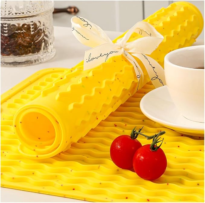 CAKETIME 2 Pack Multicolor Silicone Dish Drying Mat for Kitchen Counter Cooking Washable Placemats Coffee Station Accessories Under Sink Protector Stone Rack Trays Drain Appliance 15"x11.5" Yellow