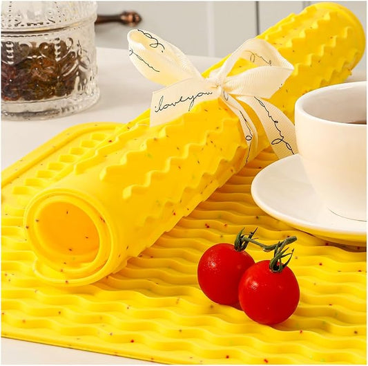 CAKETIME 2 Pack Multicolor Silicone Dish Drying Mat for Kitchen Counter Cooking Washable Placemats Coffee Station Accessories Under Sink Protector Stone Rack Trays Drain Appliance 15"x11.5" Yellow
