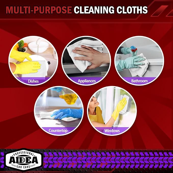 AIDEA Microfiber Cleaning Cloth White 150PK, Microfiber Towels for Cars, Premium Car Cloth, Dusting Cloths Lint Free Cleaning Rags for SUVs, House, Kitchen, Window, Workshops,12×12"