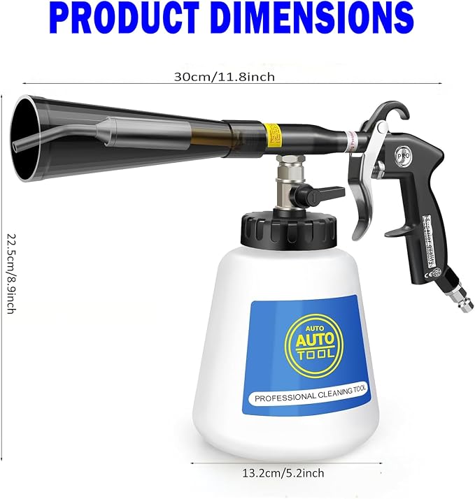 Car Cleaning Gun, Tornado Car Cleaning Gun, High-Pressure Air Blow Gun with Brass Nozzle &1L Liquid Bottle-Metal Dump Tube Works with Air Compressor for Deep Cleaning Interiors, Dirt & Dust Removal