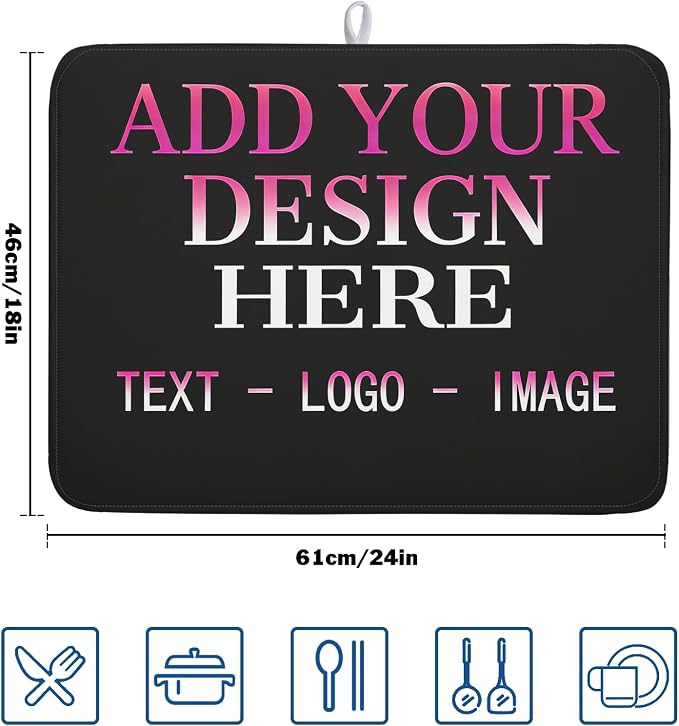 Custom Personalized Dish Drying Mat 18x24 Inch Customized Drying Mats with Picture Text for Kitchen Counter Custom Image Microfiber Absorbent Dishes Pad for Travel Festivals Family Memories Home Decor