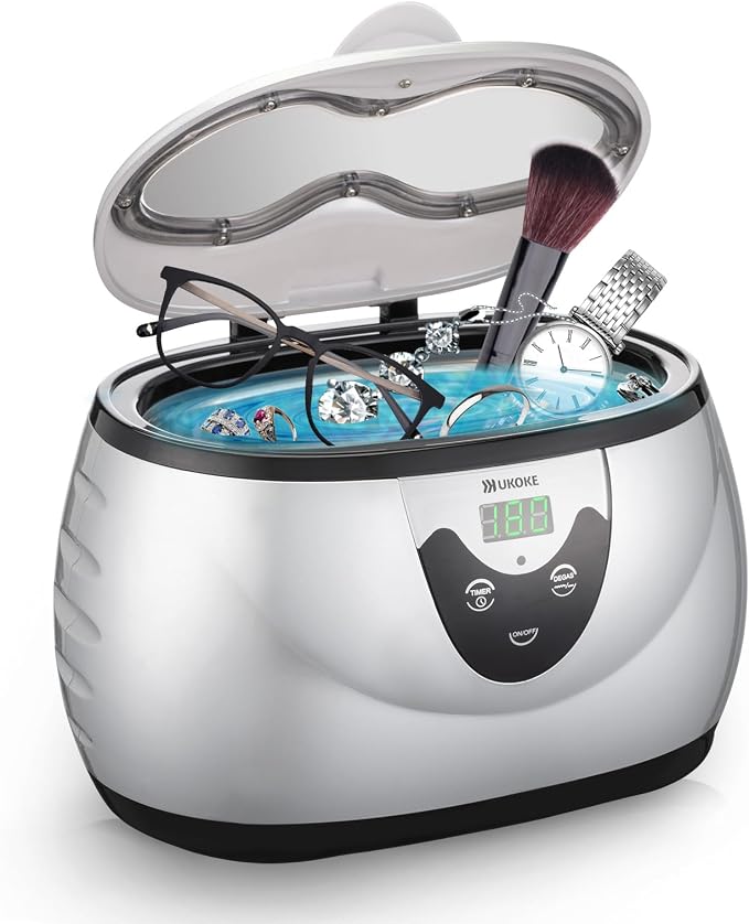 Ukoke UUC06S Ultrasonic Cleaner, Professional Jewelry Cleaner for Eyeglasses, Rings and Watches, 42kHz Portable Sonic Cleaner with 600ml Capacity Stainless Steel Tank