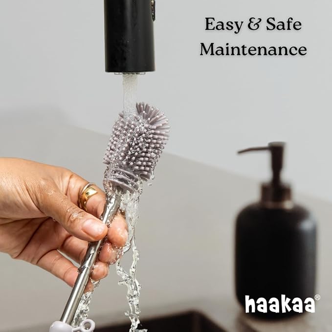 Haakaa Silicone Cleaning Brush Kit – Household Cleaning Brushes for Bottles and Crevices – Food-Grade Silicone: Dishwasher Safe (Brush-Mist Blue)