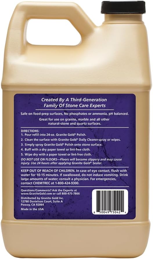 Granite Gold Polish Refill 64 oz | Enhances shine on Granite, Marble, Quartz and natural stone surfaces