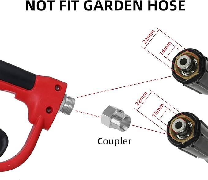 Pressure Washer Gun with Replacement Extension Wand, Upgraded Power Washer Gun with 5 Spray Nozzle Tips, M22 Fitting, 37 Inch, 3000 PSI