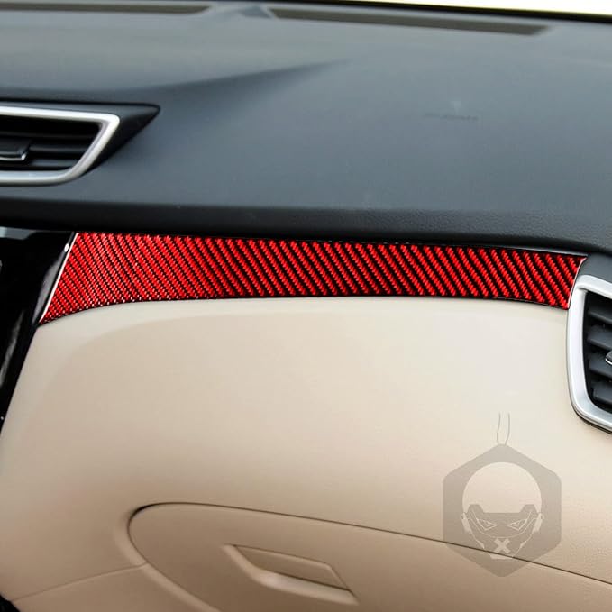 Red Real Carbon Fiber Trim for Nissan Rogue Accessories | for 2014-2020 / Rogue Sport 2017-2022 Co-Pilot Dashboard Cover Sticker Interior Thick Overlay Decal