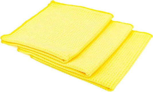 The Rag Company - Standard Waffle Weave Microfiber Towels (3-Pack) Detailing, Window, Glass and Drying, Wax & Polish, Lint-Free, Streak-Free, 370gsm, 16in x 16in, Yellow