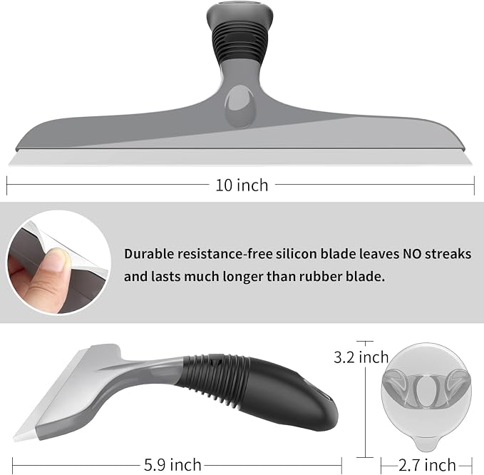 MR.SIGA Silicone Squeegee for Shower Doors, 25 cm/10 inch, Gray & Black | Shower squeegee for glass doors, streak free squeegee for windows, showers and glass surfaces, includes suction hook