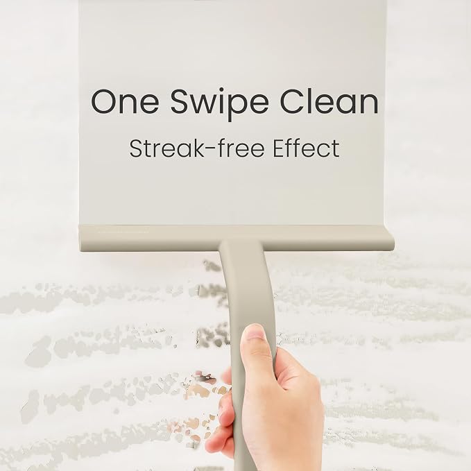 dancemoon JustHang Shower Squeegee with Built-in Hook, 10-Inch Light Taupe | Award-Winning Design, All-One-Piece Soft-Touch Silicone, for Glass Door, Bathroom, Window, Mirror, Tile Wall, Car