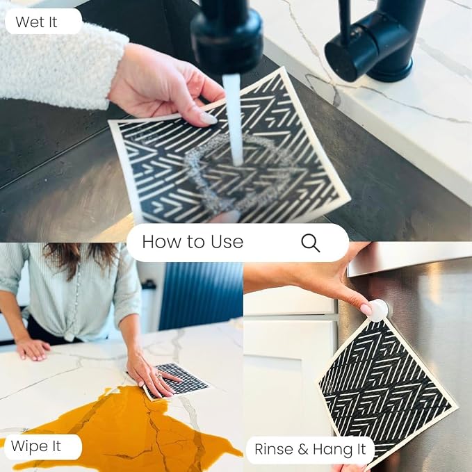 Harps&Seb Swedish Dishcloths for Kitchen Dishcloths - 6 Pack, Reusable Paper Towels with Clips, Super Absorbent Washable Non-Scratch Swedish Dish Towels, No Odor, Biodegradable