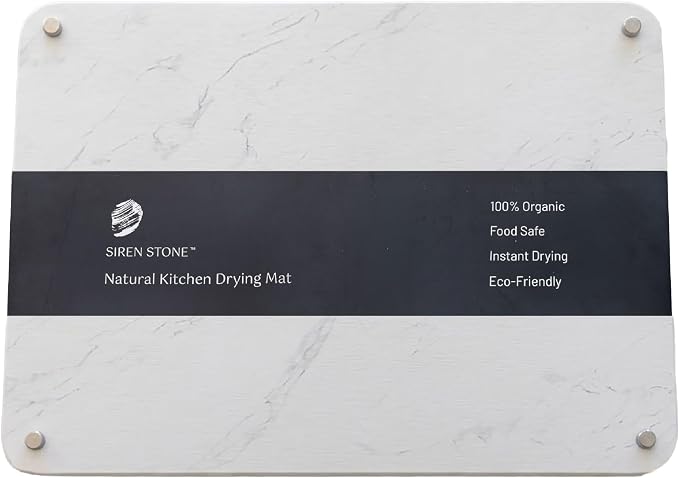 LARGE White Stone Dish Drying Mat for Kitchen Counter - Premium Diatomaceous Earth Mat | Quick Drying, Super Absorbent | (19" x 15") Non-Toxic, BPA-Free, Eco-Friendly | Female Founded USA Brand