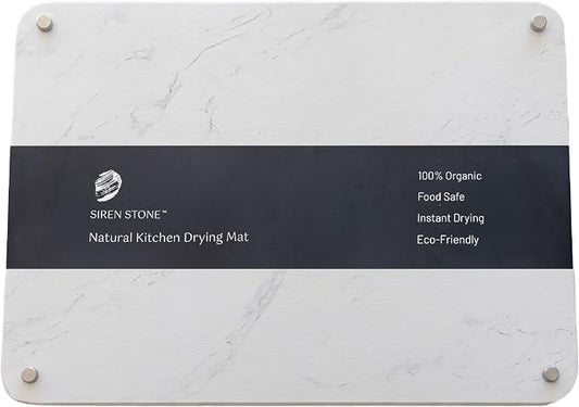 LARGE White Stone Dish Drying Mat for Kitchen Counter - Premium Diatomaceous Earth Mat | Quick Drying, Super Absorbent | (19" x 15") Non-Toxic, BPA-Free, Eco-Friendly | Female Founded USA Brand
