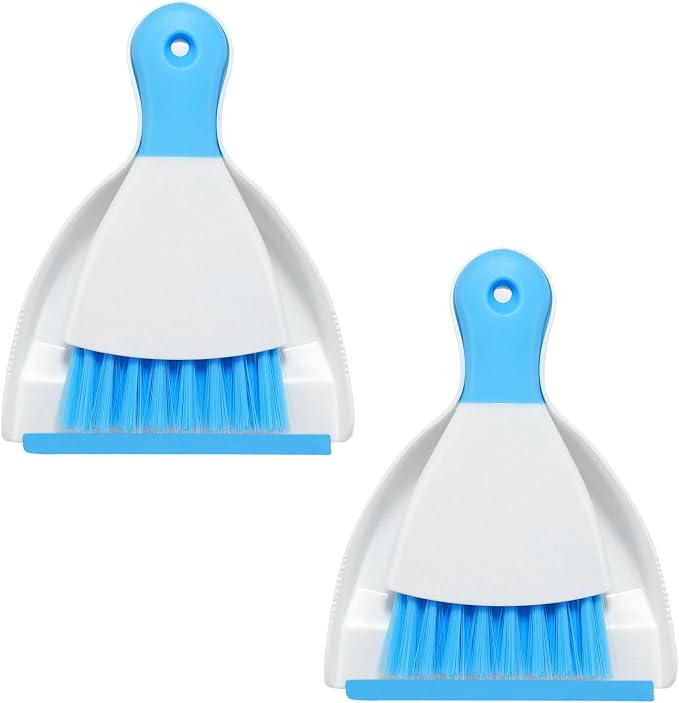 NACENA Mini Dustpan and Brush Set 2 Pack, Small Broom and Dustpan Set Dust Pan and Mini Hand Broom Dustpan and Broom Combo Compact for Home Table Keyboards Sofa Kitchen, Dark & Blue
