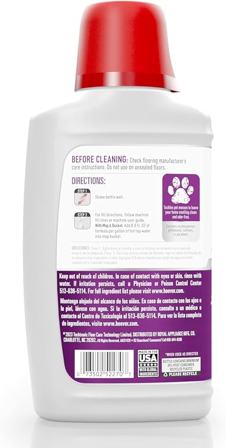 Hoover Pet Portable Spot Cleaner Solution, 32 oz., Tropical Breeze Scent, Upholstery and Carpet Shampoo Solution, Eliminates Pet Messes and Odors, Designed for Hoover CleanSlate Spot Cleaner