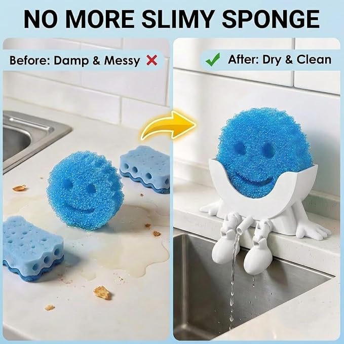 Creative Drainage Sponge Holder: Traceless Glue, 3D Printed Funny Kitchen Sink Holder, Keeps Sponge Dry – for Scrub Daddy (1, White)