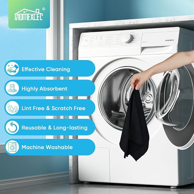 HOMEXCEL 24PK Microfiber Cleaning Cloth, Cleaning Rag for Home, 11.5x11.5in | Reusable, Lint Free, Scratch-Free and Highly Absorbent Towels for Kitchen, Window and Glass, Cars, Black