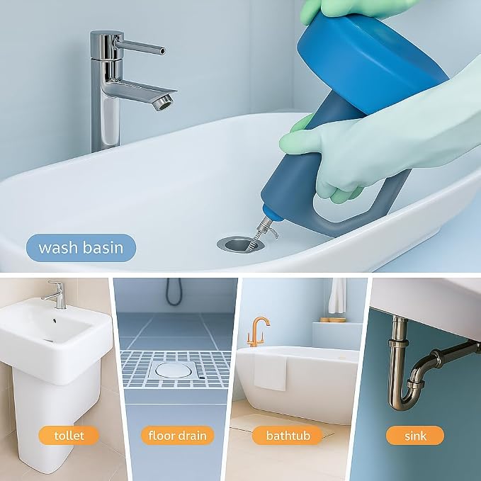 50 FT Drain Snake Hair Drain Clog Remover, Manual Or Powered, Plumbing Snake With Drill Adapte,Unclog Sink Drain Tool, Drain Auger for Toilet、Shower、Kitchen、Sink, No Auto Retract Or Feed, Blue