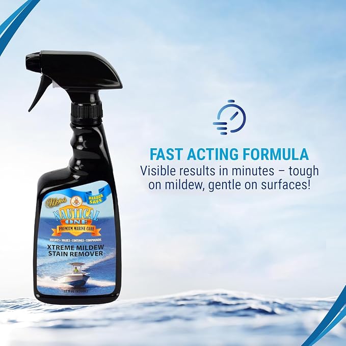 Nautical One - Xtreme Mildew Stain Remover | Powerful Marine Mold and Mildew Stain Remover, Non-Bleach Spray for Boat Interior & Exterior (22 oz)