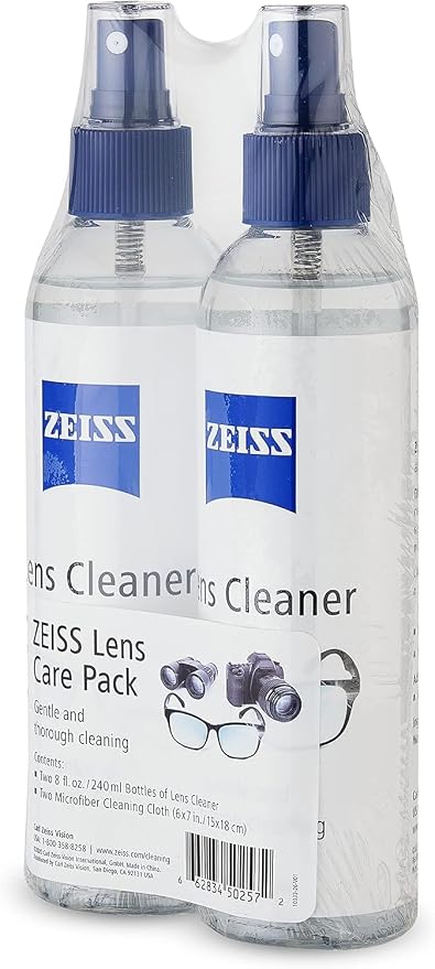 ZEISS Lens Care Pack – 2x 8oz Streak-Free Lens Spray and Microfiber Cloths for Eyeglasses and Optics