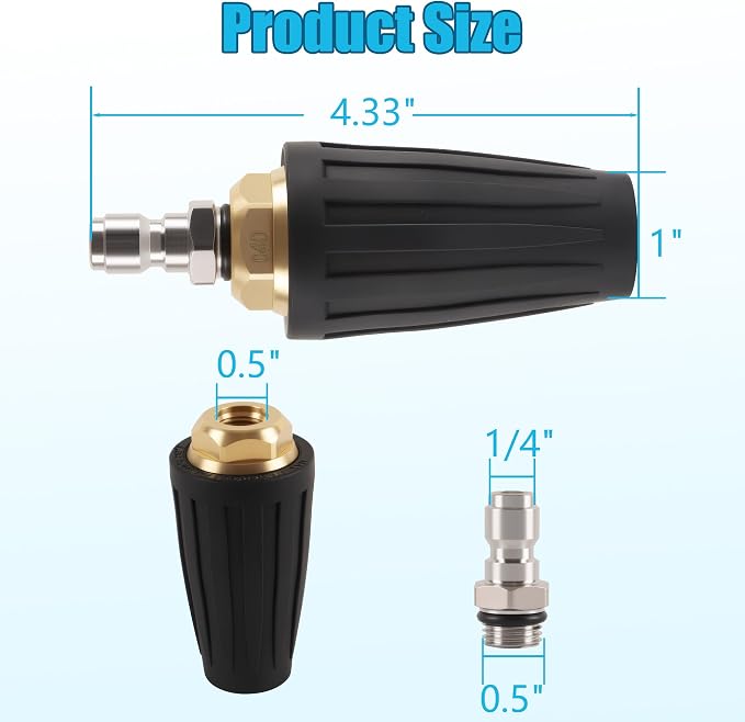 Pressure Washer Tips Turbo Nozzle 4000 PSI with 7 Pieces Spray Tips, 4.0 GPM 4.0 Orifice, 1/4" Quick Connect for Concrete, Cleaning Brick and Vinal Surfaces