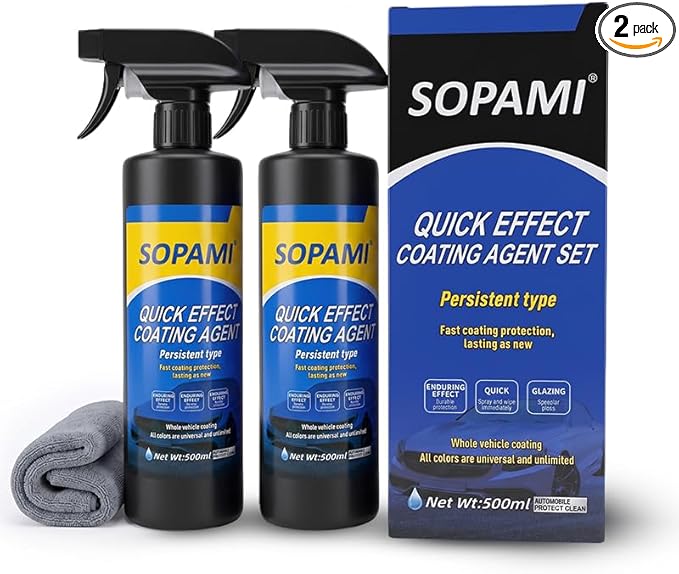 Sopami Car Coating Spray, Quick Effect Coating Agent - 33.8 FL OZ | Car Scratch Wax Polish Spray Waterless Wash, Quickly Coat Car Wax, Oil Film Emulsion Glass Cleaner with towel for All Car
