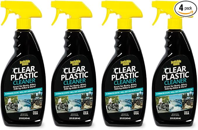 Invisible Glass 92084-4PK Clear Plastic Cleaner for Cars, Motorcycles, RVs, Boats, Helmet Visors, Golf Carts, Acrylic and Vinyl Windows, Streak-Free, Haze-Free, Removes Static, 22 Fl Oz, Pack of 4