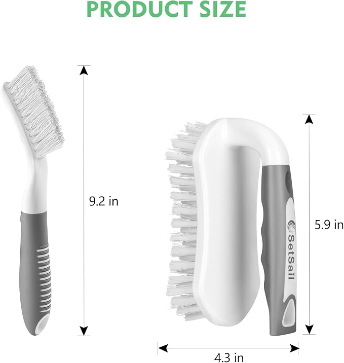 SetSail Scrub Brush, Heavy-Duty Stiff Bristle Cleaning Scrubber, 4 Pack | Durable Bristles Ergonomic Non-Slip Tpr Grip. U-Style Hanging Loop for Storage. Use for Shower, Tub, Tile, Kitchen, Carpet.