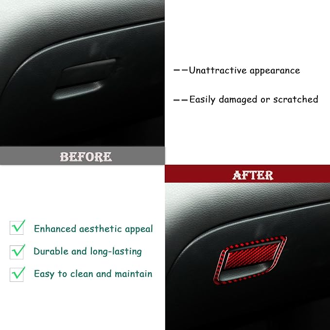 Red Real Carbon Fiber Trim for Nissan Rogue Accessories | for 2014-2020 / Rogue Sport 2017-2022 Glove Box Switch Handle Sticker Interior Thick Overlay Decal