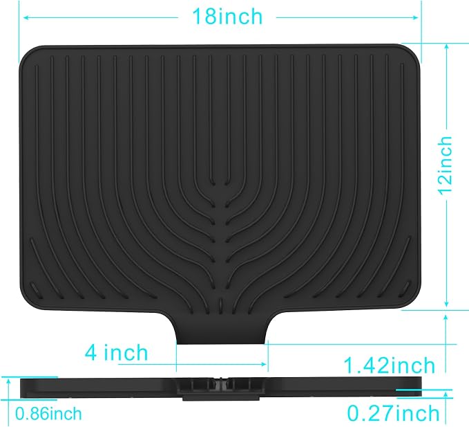 Dish Drying Mat for sink with a bulged edge,18"×12"Silicone Self-Draining | Various sizes and colors,Self-Draining Slope Structure,Enabling faster drying,Heat-Resistant,Easy to clean,Food-grade