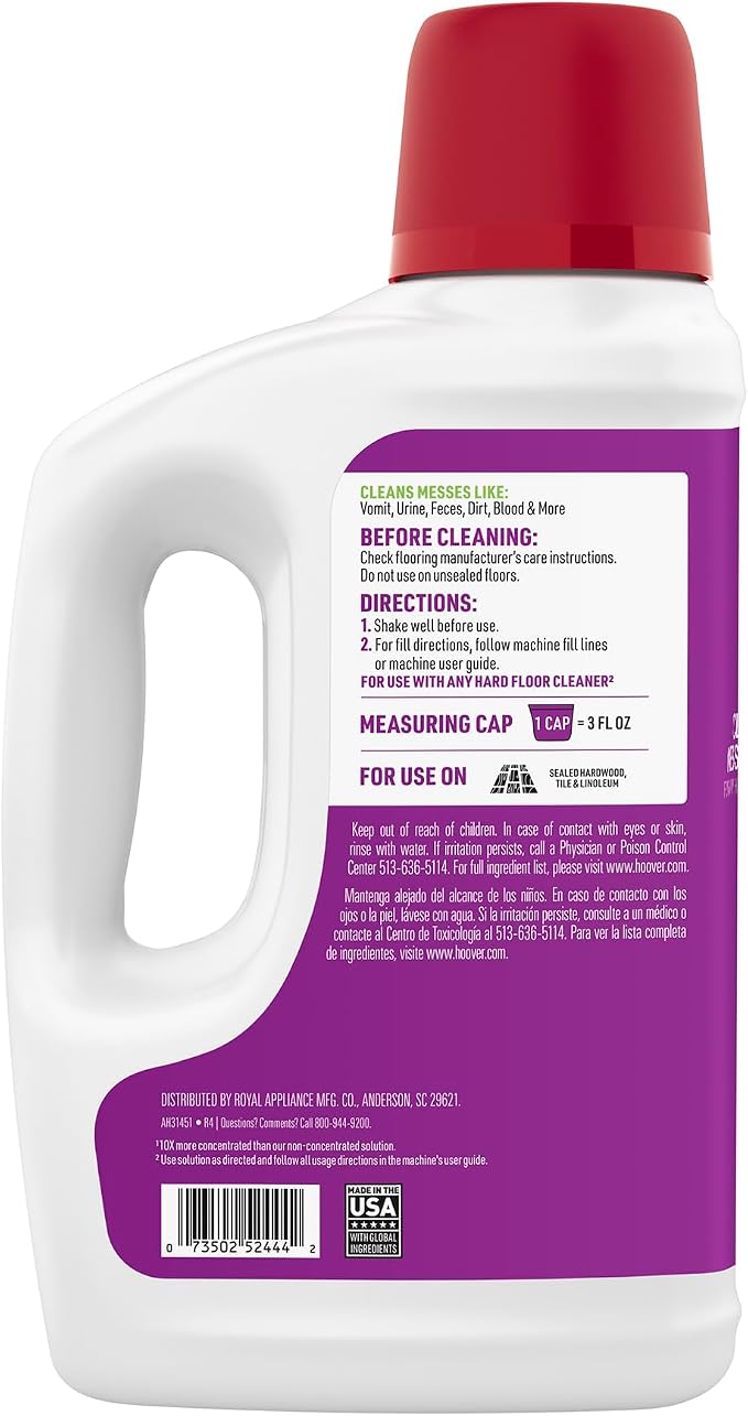 Hoover Pet Hard Floor Cleaner Solution, 64 oz, Jasmine Breeze Scent | Enzymatic Cleaning Ingredients, For Everyday Use on Sealed Hard Floors, Pair with Hoover Hard Floor Cleaner Machine