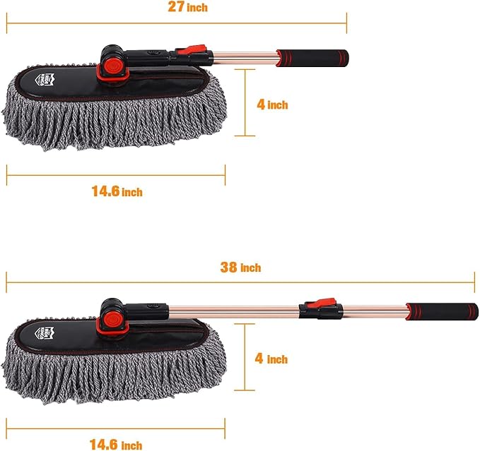 Exterior Car Duster & Brush Kit - Washable Microfiber | Extendable auto mop sweeps pollen scratch-free. Combo with inside detailing tools. Reusable for SUV, truck, RV & home use.