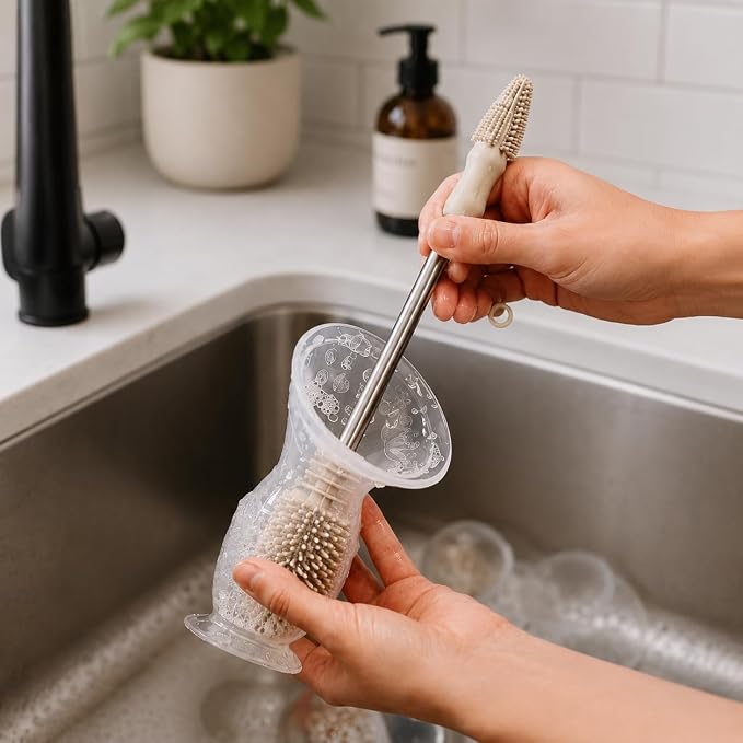 Haakaa Silicone Cleaning Brush Kit – Household Cleaning Brushes for Bottles and Crevices – Food-Grade Silicone: Dishwasher Safe (Brush-Pebble)
