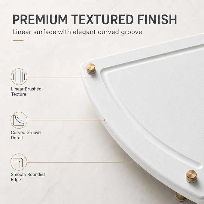 Corner Counter Shelf, Water Absorbing Stone Drying Tray Mat for Kitchen & Bathroom Sink, Diatomaceous Gold Faucet Coaster Soap Dish Rack Riser Dispenser Sponge Holder, White, 8.5" x 8.5"