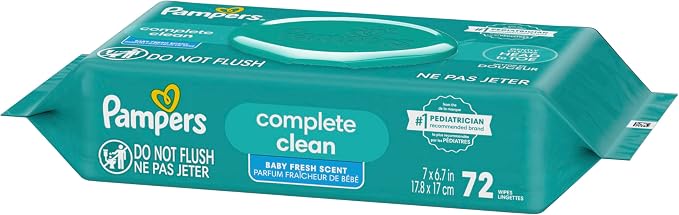 Pampers Baby Wipes, Complete Clean Baby Fresh Scented Wipe, Gently Cleans Head to Toe, 72 Total (1 Flip-Top Packs) (Pack of 8)