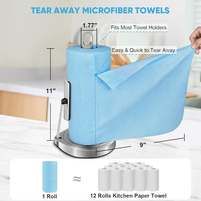 AIDEA Microfiber Cleaning Cloth Roll 165 Sheets 3 Roll,Paper Towels 11 x 9 | Tear Away Microfiber Towels, Reusable Paper Towels, Washable Shop Rags, Shop Towels, Cleaning Rags for Car, Home, Workshop