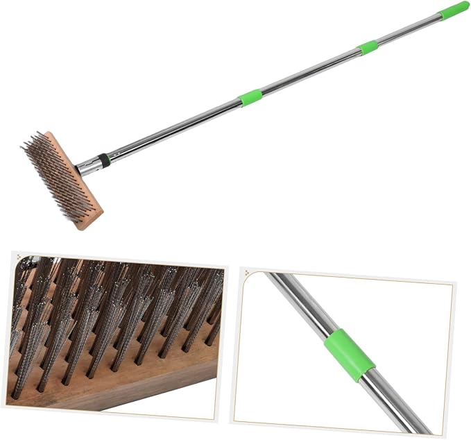 LIOOBO Stainless Steel Scrub Brush: 1.2m Heavy-Duty Wire Bristle Brush for Tough Stains - Outdoor Use on Decks Patios & Concrete - Commercial Cleaning Tool