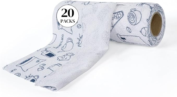 YoulerTex Reusable Cleaning Cloths Microfiber Towel: 50 Pack Washable Tear Away Cleaning Towels Roll - 12× 12 Absorbent Rags Drying Dishcloths for Kitchen House Car (20, White Cup Pattern)