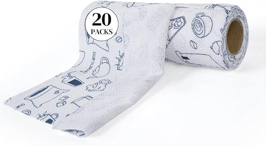YoulerTex Reusable Cleaning Cloths Microfiber Towel: 50 Pack Washable Tear Away Cleaning Towels Roll - 12× 12 Absorbent Rags Drying Dishcloths for Kitchen House Car (20, White Cup Pattern)