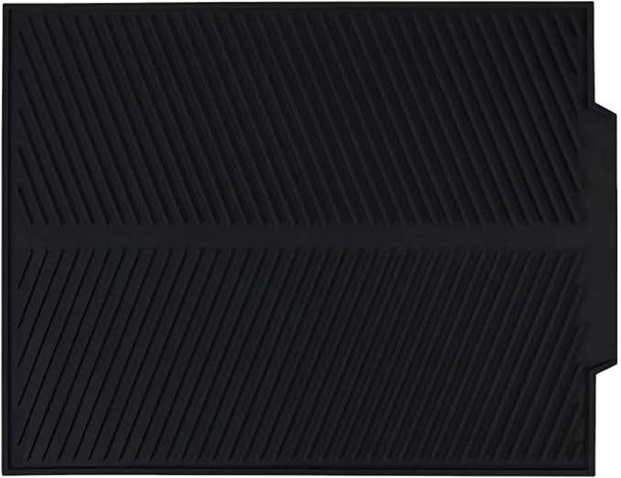 Dish Drying Mat for Kitchen Counter, Silicone Large Dish Drying Pad, Easy Clean Non-slipping Heat Resistant Dish Rack Mat, Foldable Dish Drain Mat, 17'' x 13'', Black