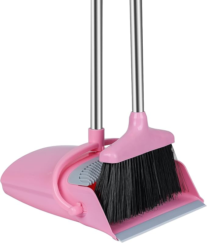 Broom and Dustpan Set, Broom with Dustpan Combo Set for Home Office Kitchen(Pink) | for Home Office Kitchen, Broom with Dustpan Combo Set, Pink