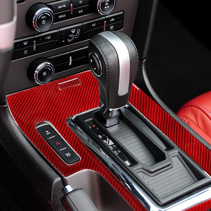 Real Carbon Fiber Trim for Ford Mustang Accessories | for 2009 2010 2011 2012 2013 2014 Gear Shift Panel Cover Frame Interior Thick Overlay Decal 2PCs