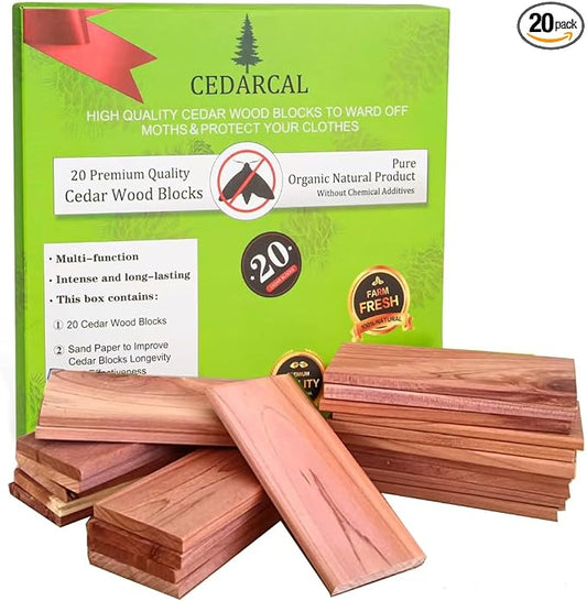 20 Piece Set of Premium Cedar Blocks for Clothes Storage - Crafted from 100% Pure Cedar Wood Planks - Ideal for Organizing Your Closet, Wardrobes, Boxes, Drawers, and Bins.