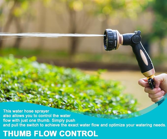 ESOW Garden Hose Nozzle 100% Heavy Duty, Metal Water Hose Nozzle with 7 Spray Patterns, Thumb Control All for Watering Plant & Lawn, Washing Car & Pet