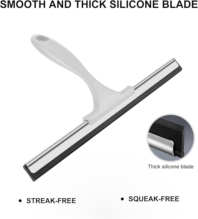 SetSail Shower Squeegee for Glass Doors, 12 Inches, Grey | All-Purpose Squeegee for Shower Glass Door Stainless Steel Window Squeegee with Hook for Car Windshield