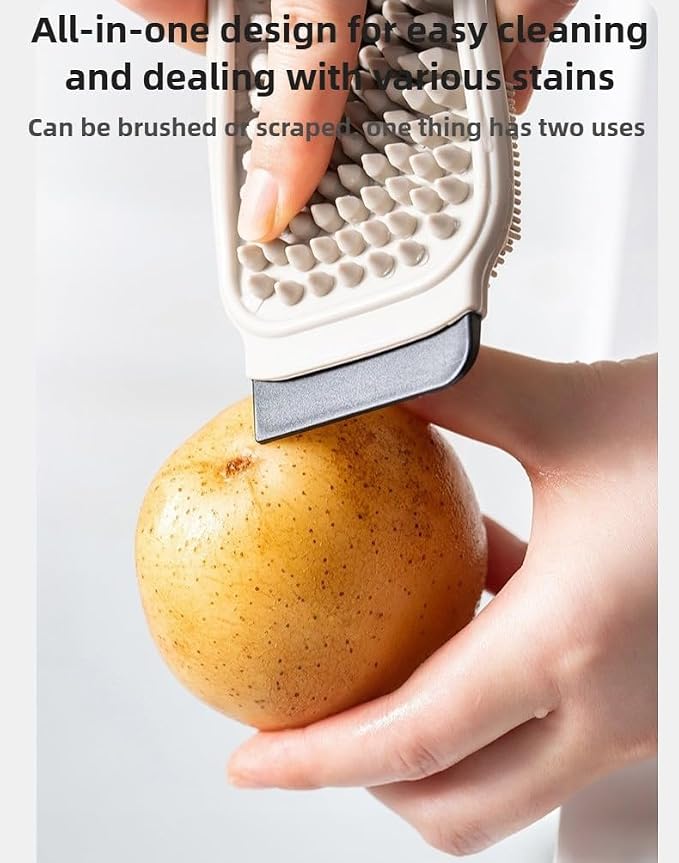3-in-1 Silicone Dish Sponge-Food-Grade BPA-Free Cleaning Brush with Dual-Sided Comb&Scraper,Hanging Hole for Easy Storage,Fast-Dry Reusable Kitchen Gadget for Dishes/Fruits/Vegetables (Grey 1PCS)