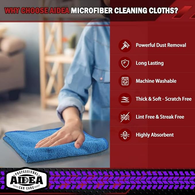 AIDEA Microfiber Cleaning Cloth-150PK, Microfiber Towels for Cars, 12"×12" | Premium All Purpose Car Cloth, Lint Free Rags, Absorbent Towels for SUVs, House, Kitchen, Window, Car Cleaning Wipes