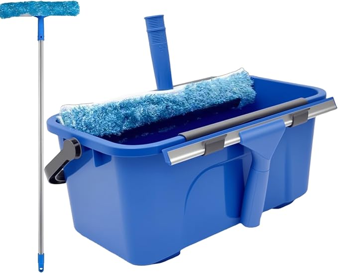 Window Cleaning Kit with 3 Gallon Bucket, 14" Window Squeegee and Scrubber with Long Handle, Professional Window Washing Equipment Cleaner Tool Streak-Free for Home, RV, Commercial Use