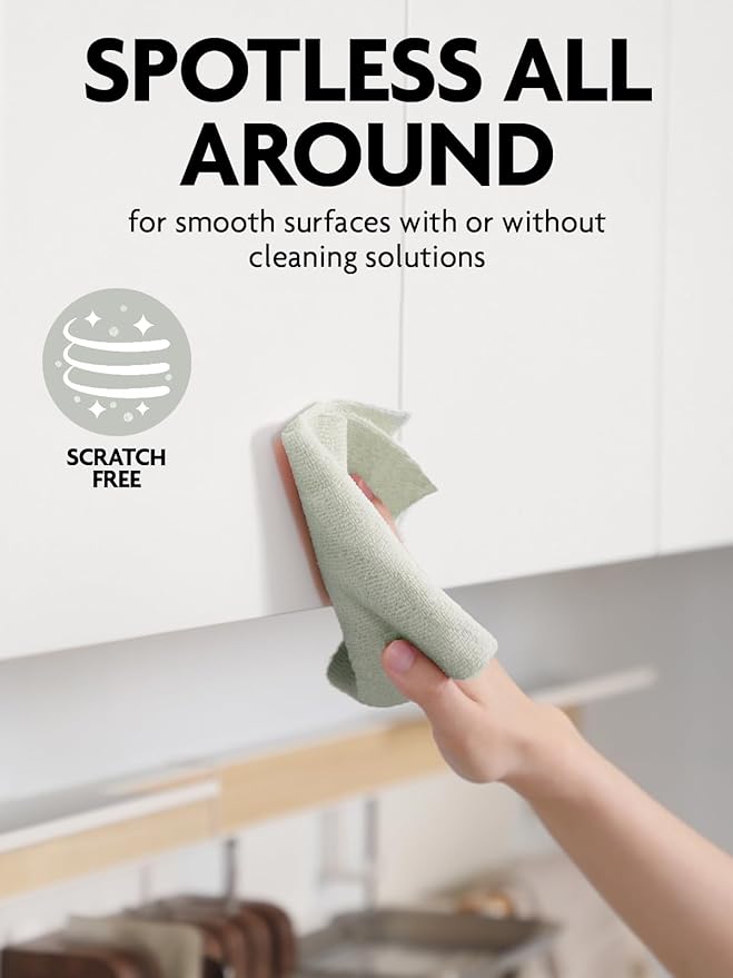 Fantasticlean Kitchen Towels Roll, 40 Sheets, 10''x 10'' (Beige, MossGreen) | Tear-away Dish Towels for Kitchen, Ultra Absorbent, Lint-free, Premium Microfiber Cleaning Cloths, for All-Purpose Cleaning