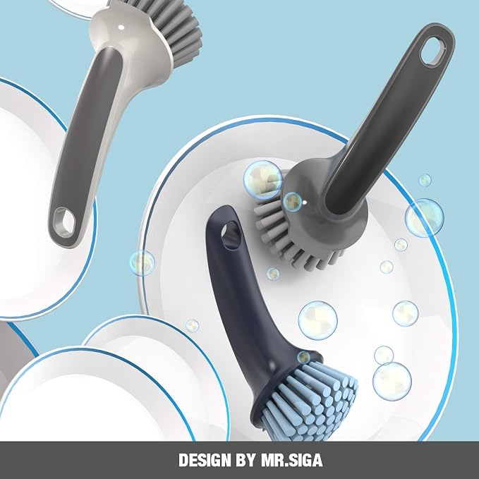 MR.SIGA Pot and Pan Cleaning Brush, Dish Brush for Kitchen, Gray, Pack of 2